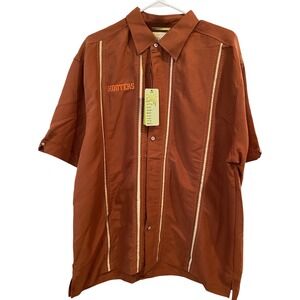 Cubavera Hooters Short Sleeve Button Up Shirt Mens XL Orange Stripe Embroidered‎